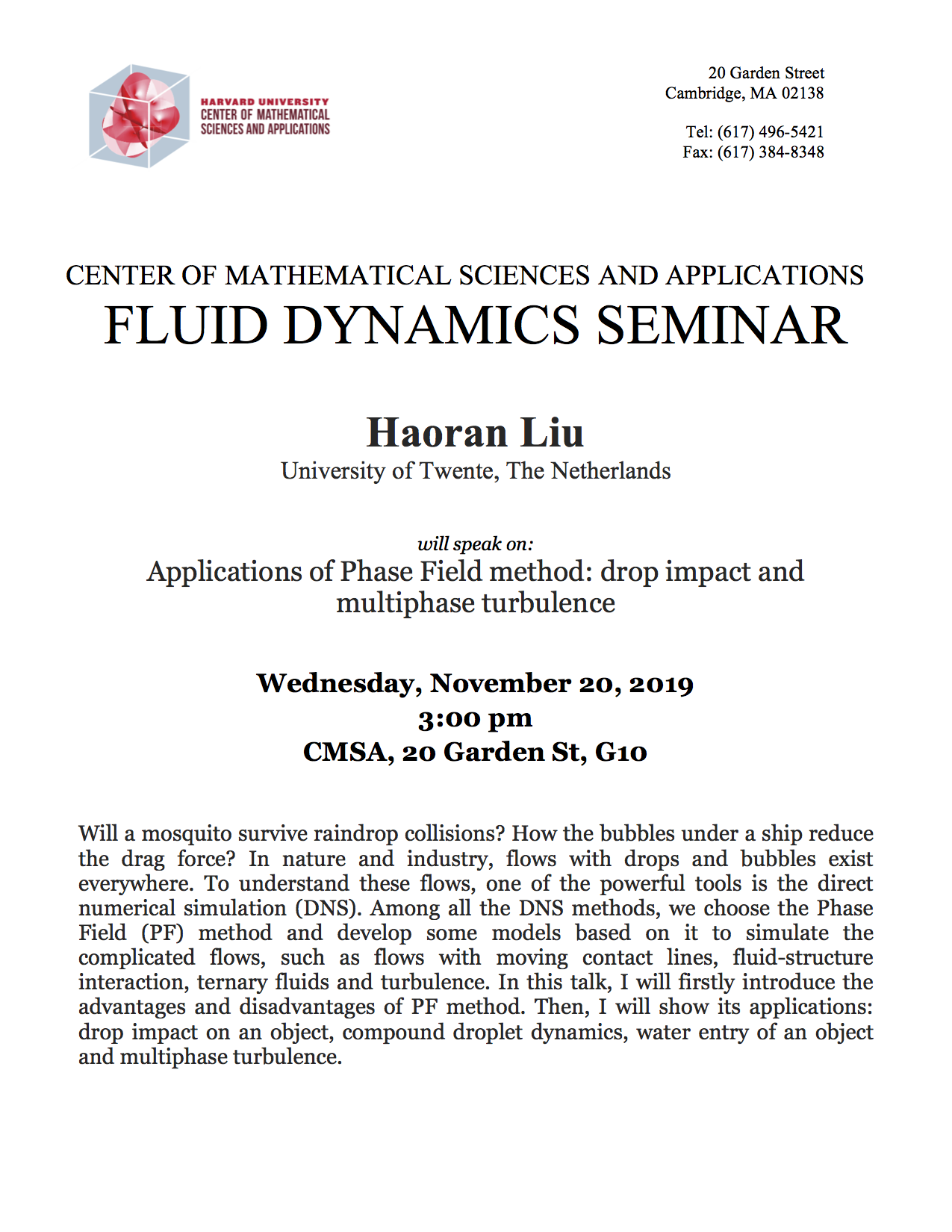 11/20/2019 Fluid Dynamics Seminar