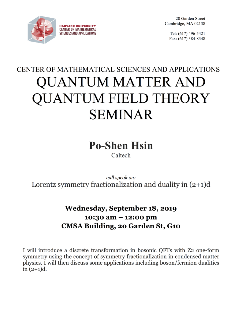 9/18/2019 Quantum Matter Seminar