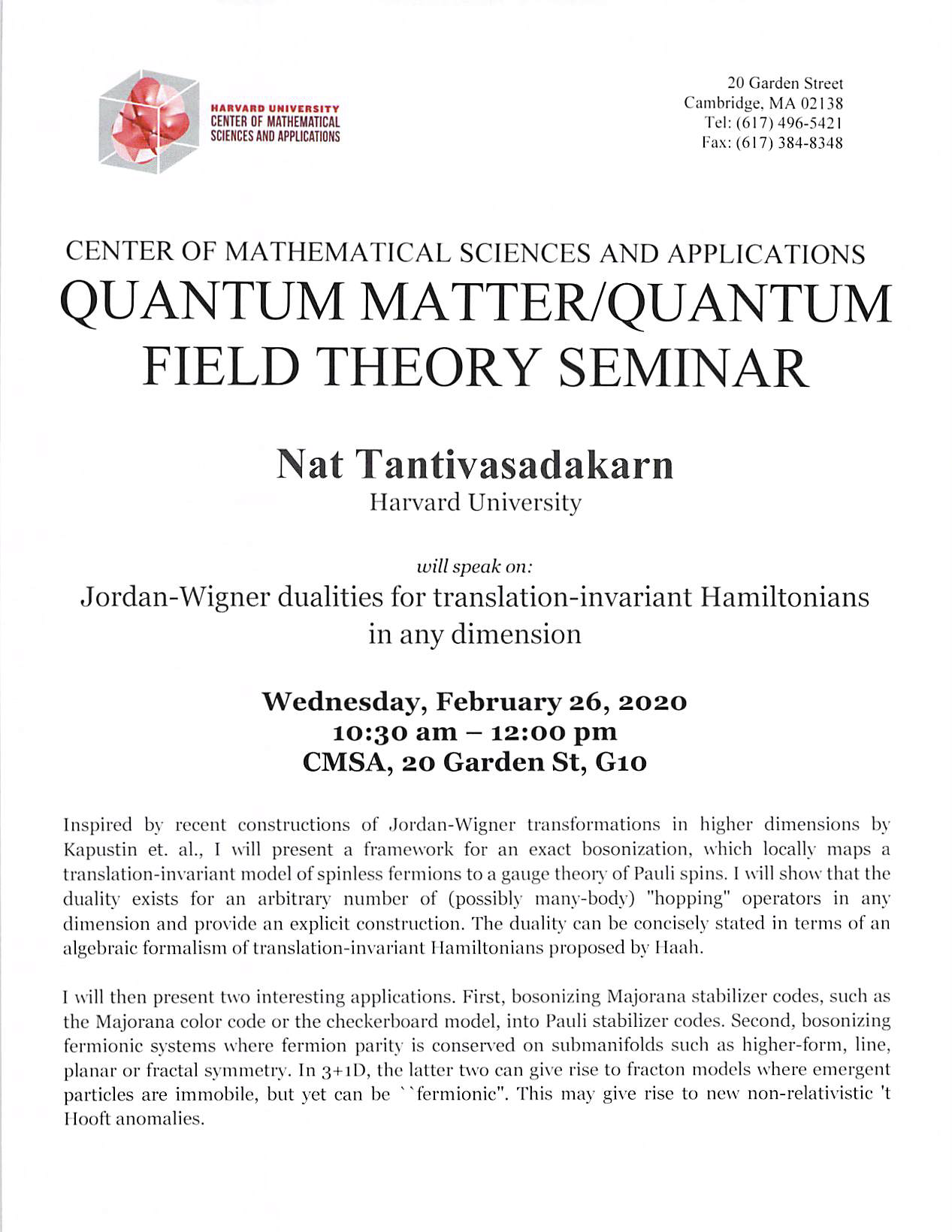 02/26/2020 Quantum Matter/Quantum Field Theory Seminar