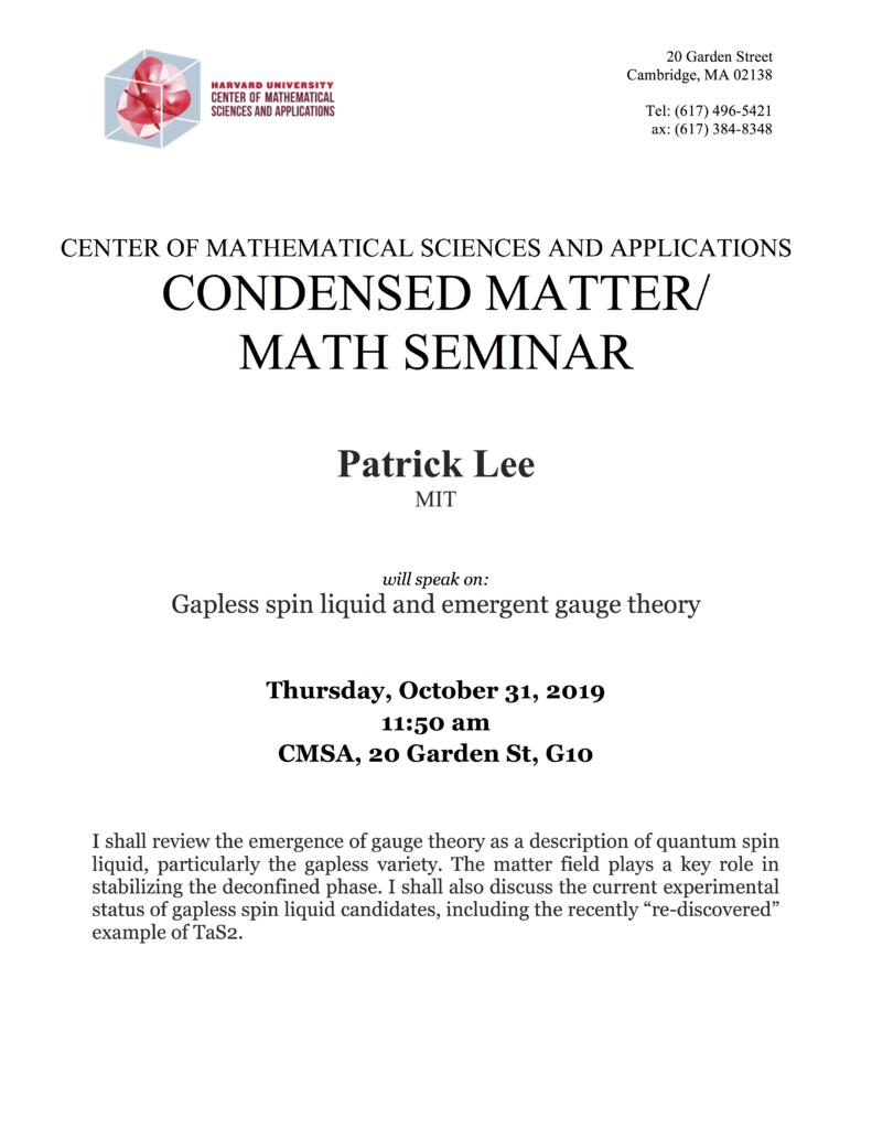 10/31/2019 Condensed Matter Seminar