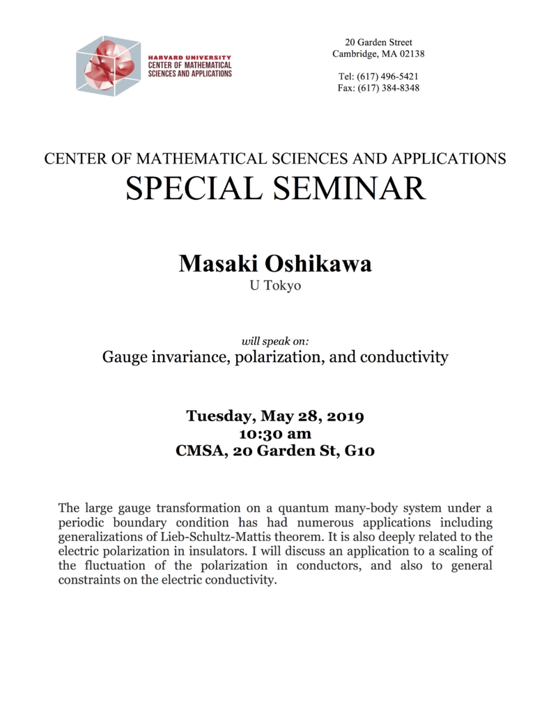 5/28/2019 Topological Aspects of Condensed Matter Special Seminar