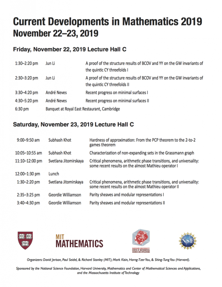 Current Math Events Current Developments in Mathematics 2019 - CMSA