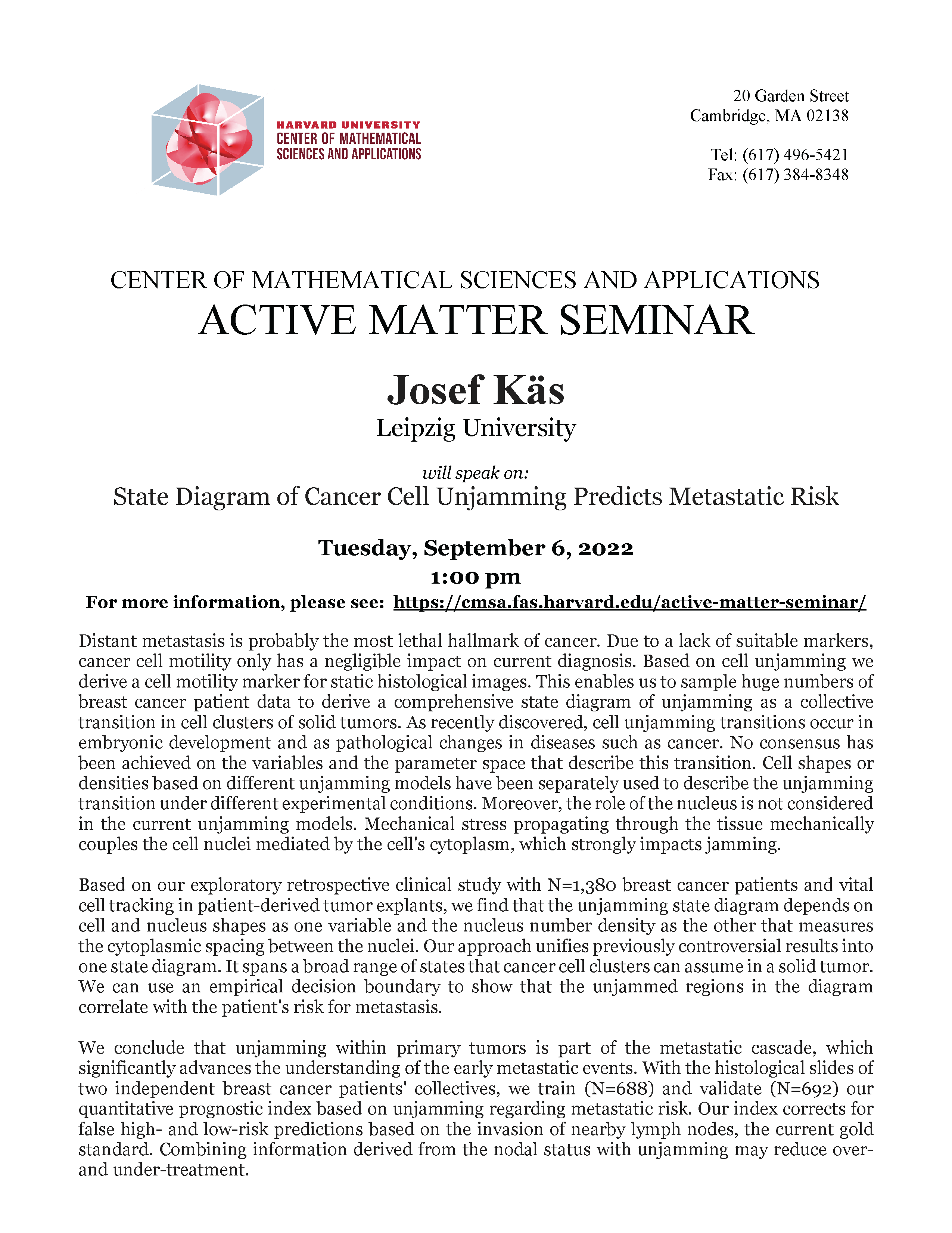 CMSA Active Matter Seminar