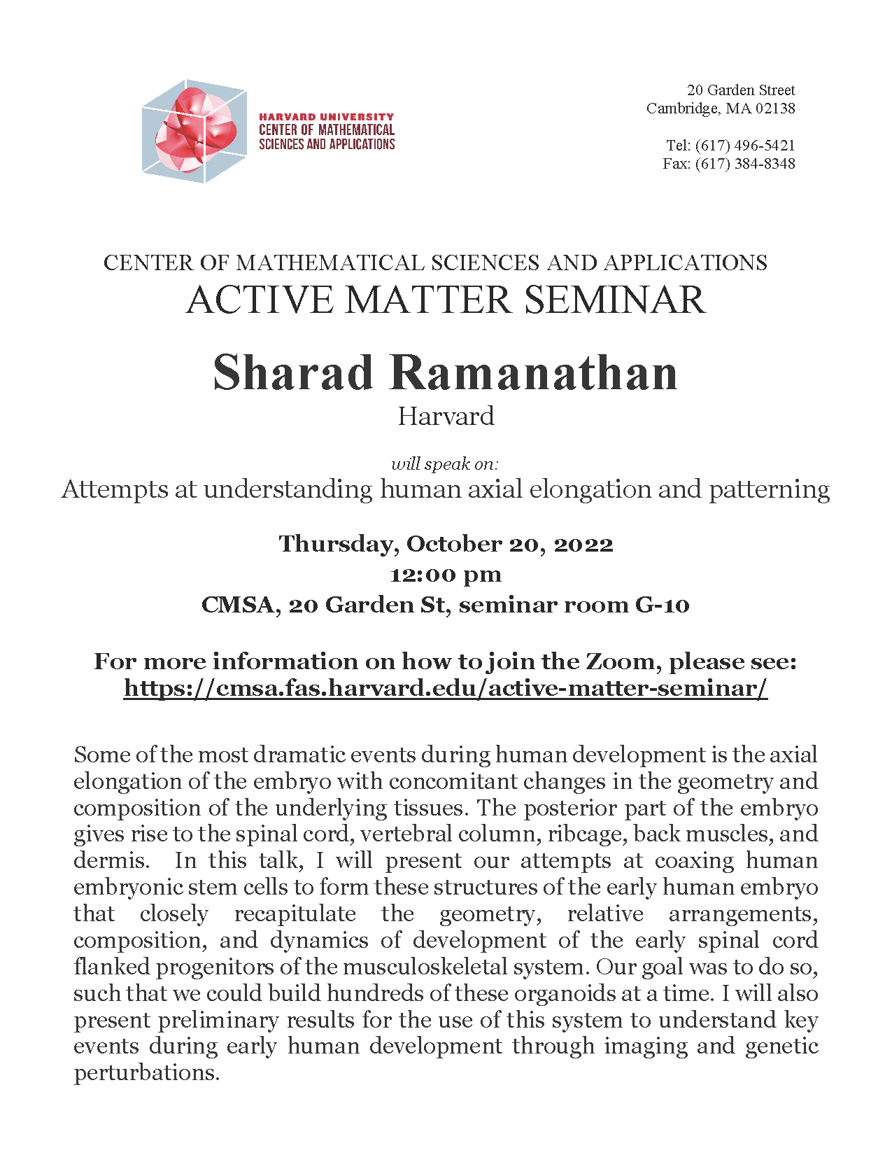 CMSA Active Matter Seminar 10.20.22