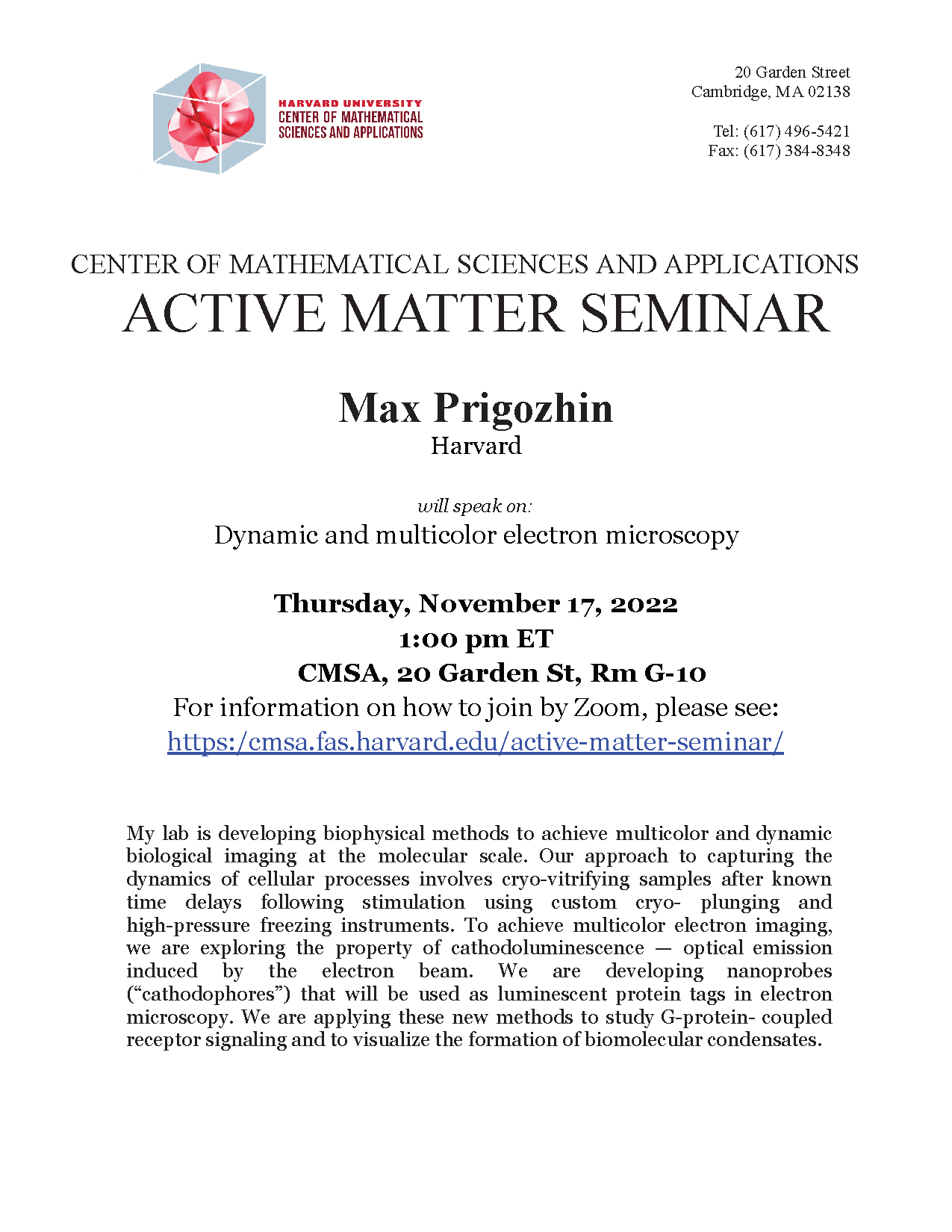 CMSA Active Matter Seminar 11.17.22