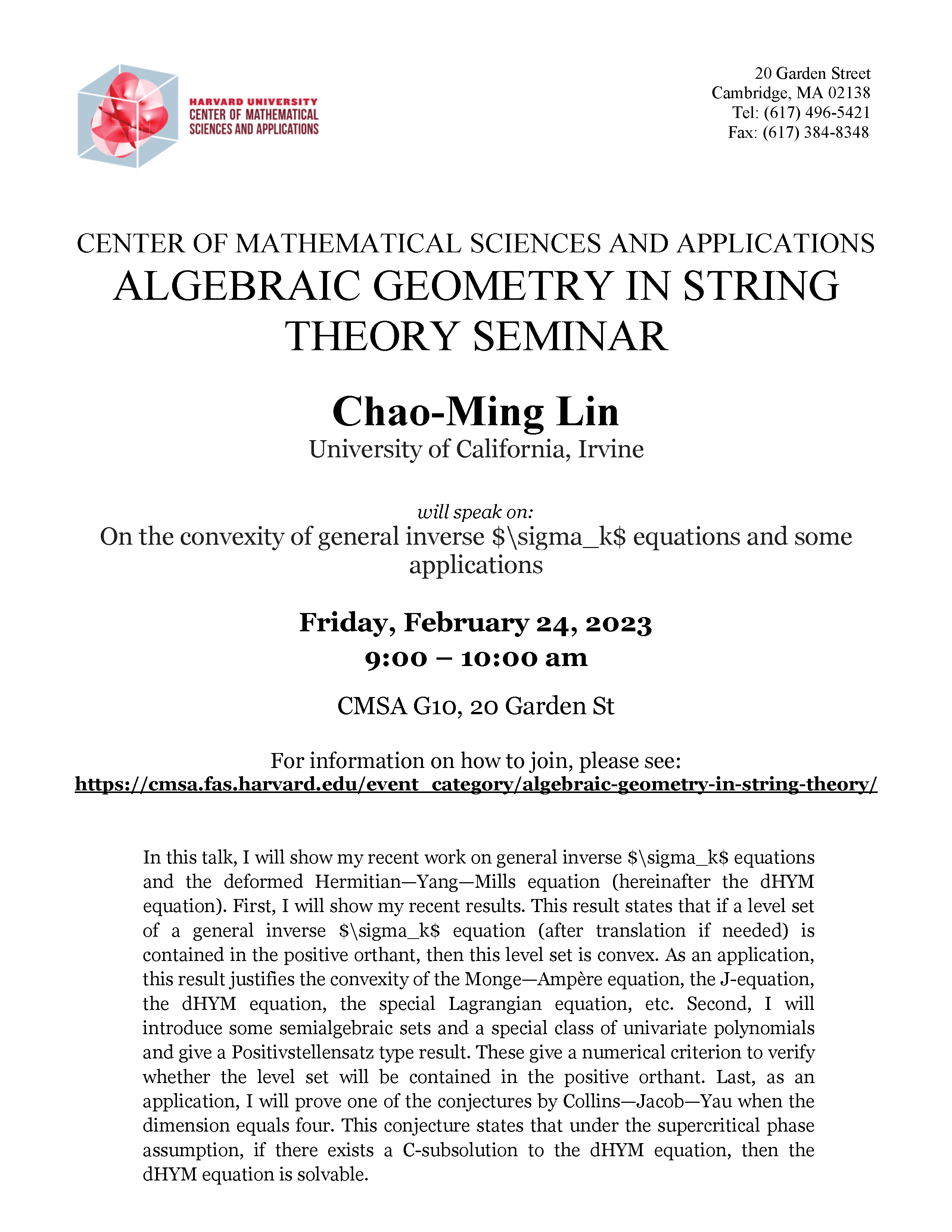 CMSA Algebraic Geometry in String Theory 02.24.2023