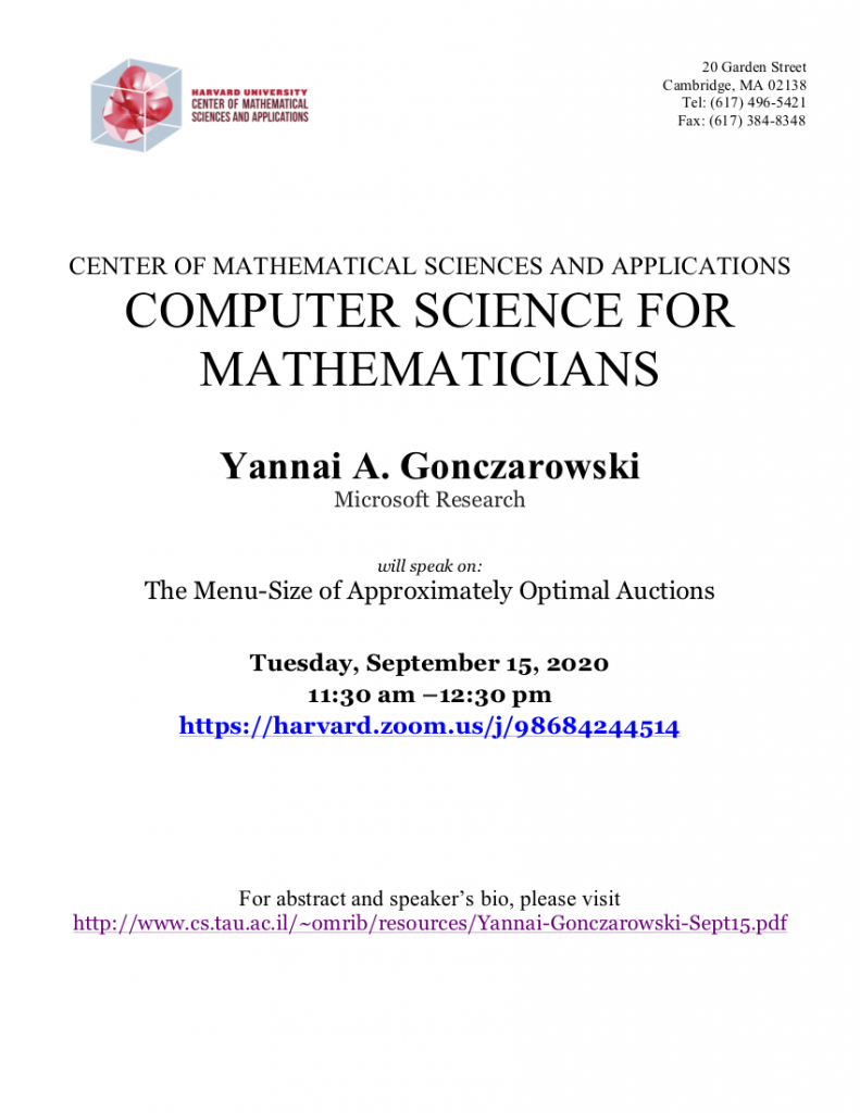 9/15/2020 Computer Science for Mathematicians - CMSA