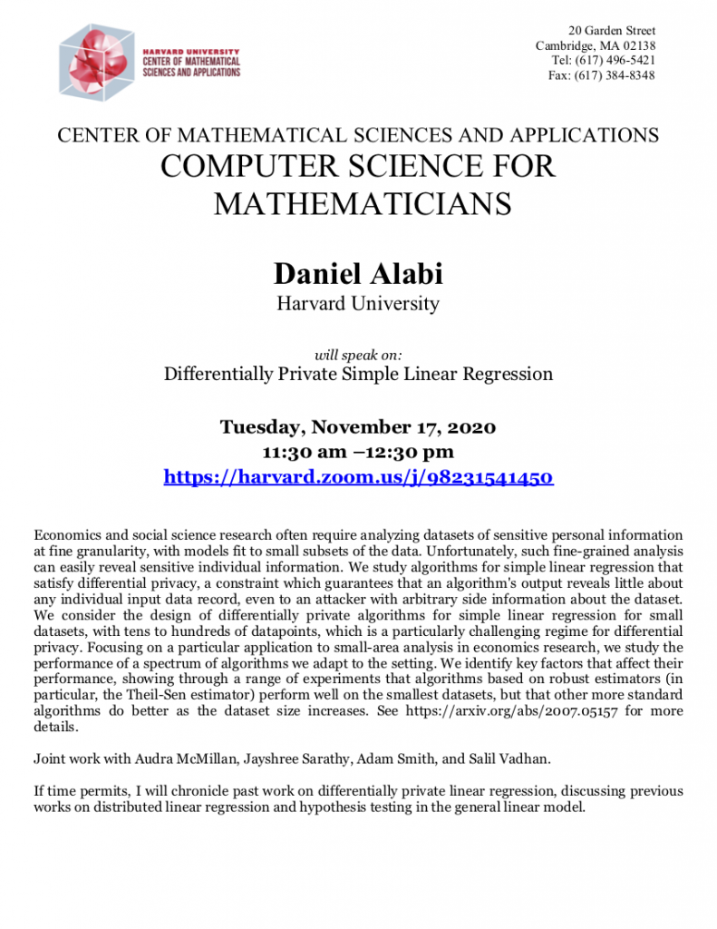 11/17/2020 Computer Science for Mathematicians - CMSA