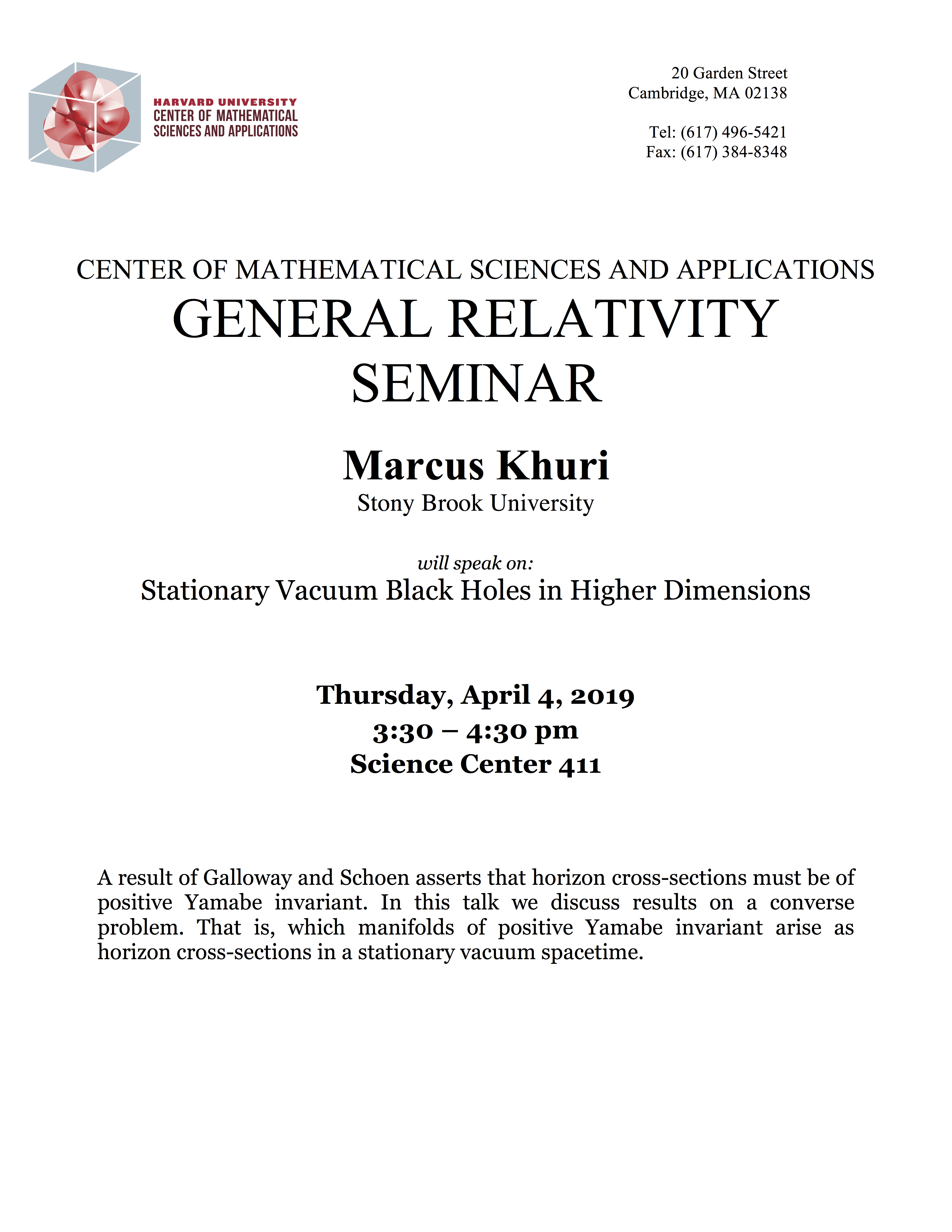 4/4/2019 General Relativity Seminar
