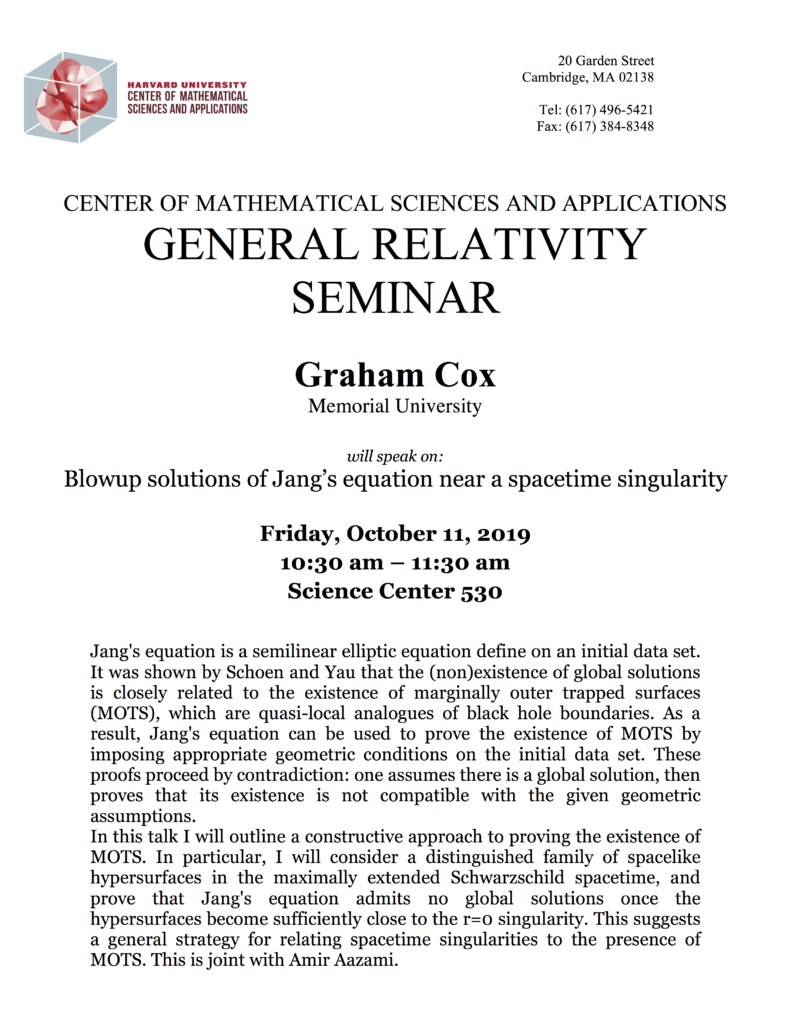 10/11/2019 General Relativity Seminar