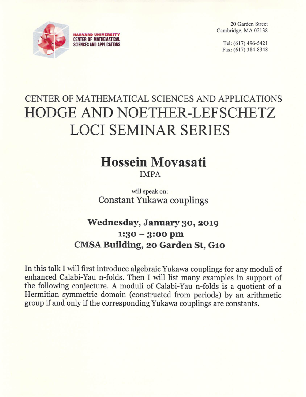 1/30/2019 Hodge and Noether-Lefschetz Loci Seminar