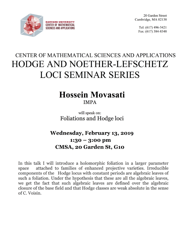 2/13/2019 Hodge and Noether-Lefschetz Loci Seminar
