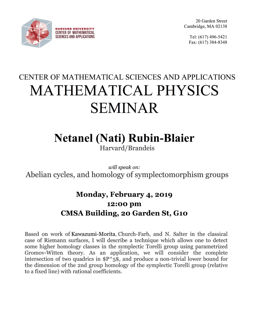 2/4/2019 Math Physics Seminar