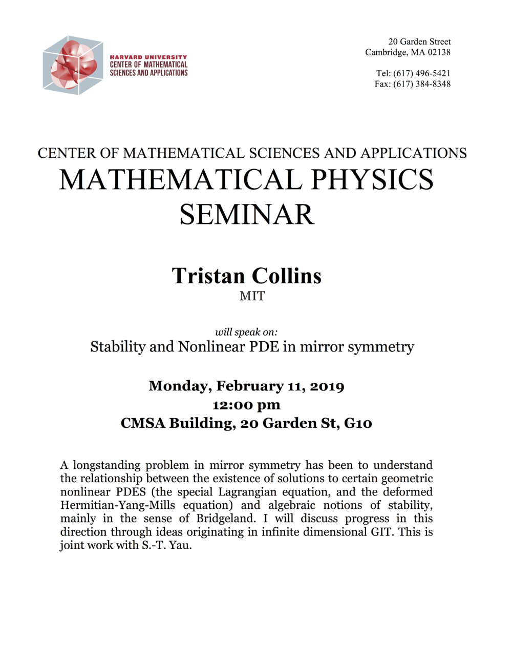 2/11/2019 Mathematical Physics Seminar