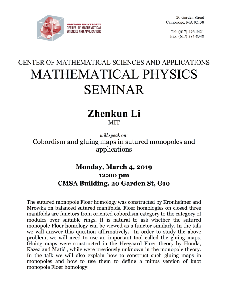 3/4/2019 Mathematical Physics Seminar