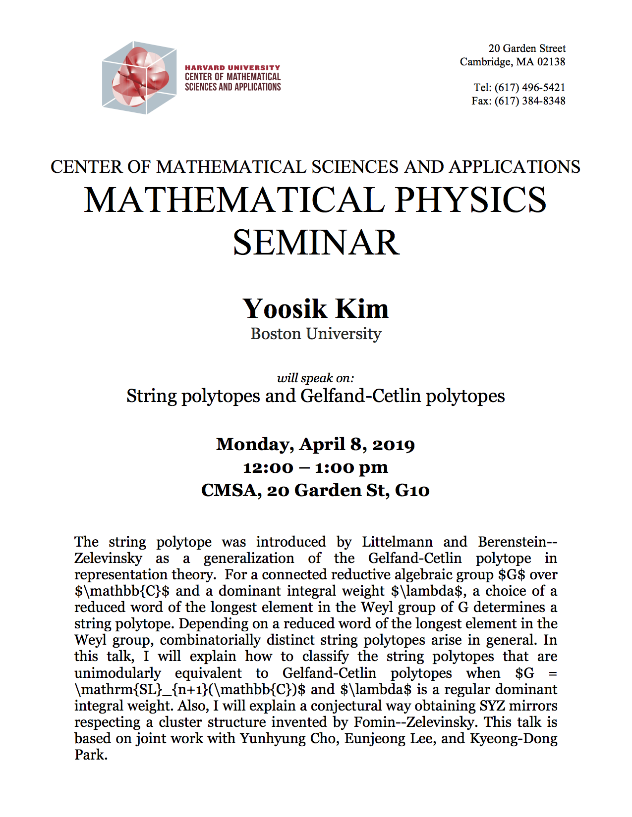Mathematical Physics Seminar