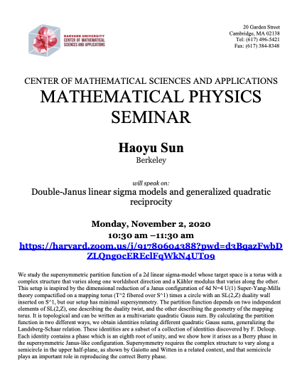 11/2/2020 Math-Physics Seminar