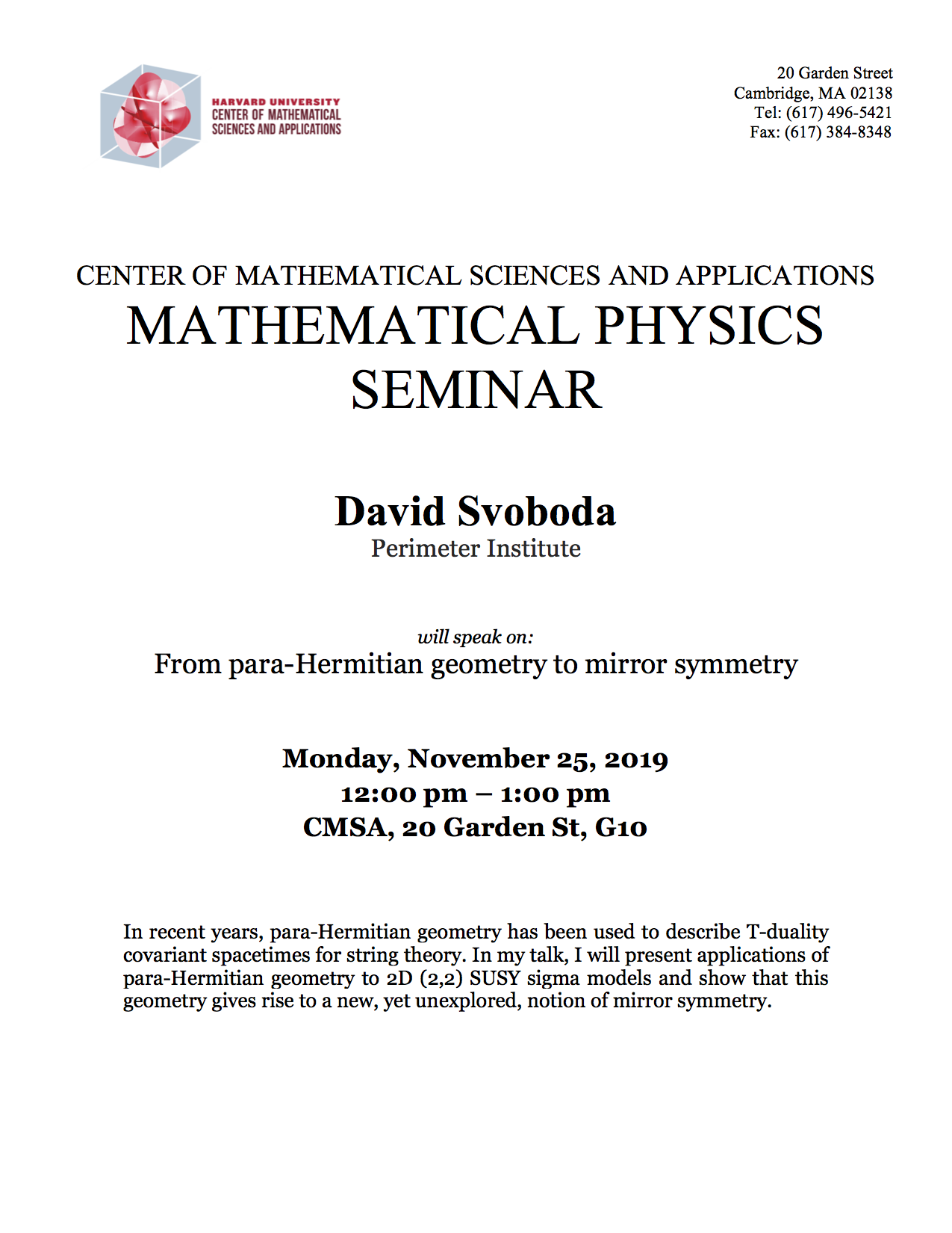11/25/2019 Math Physics Seminar