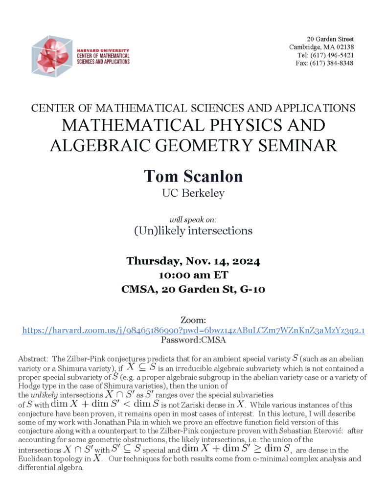 Thomas Scanlon Math (Un)likely intersections - CMSA