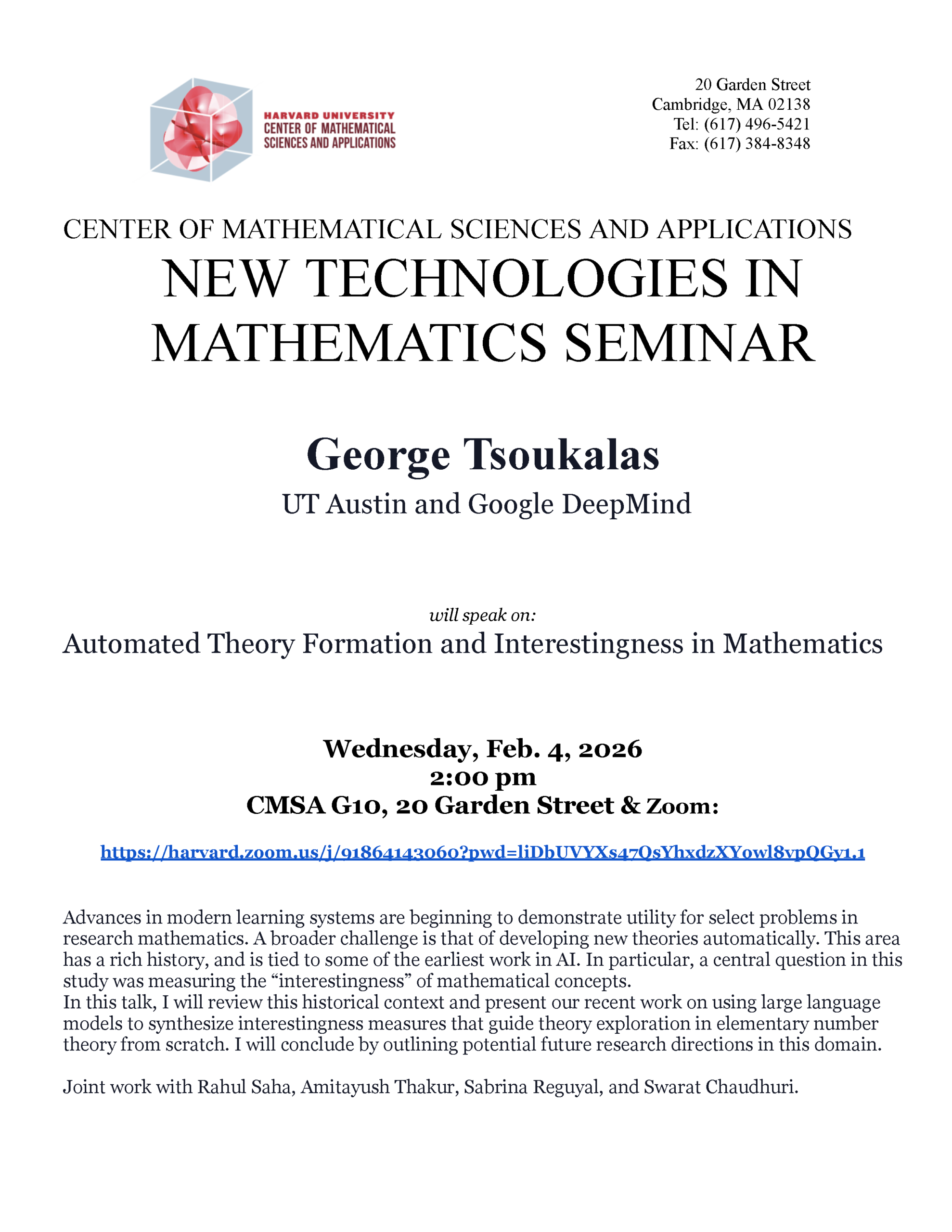 CMSA NTM Seminar 2.4.2026