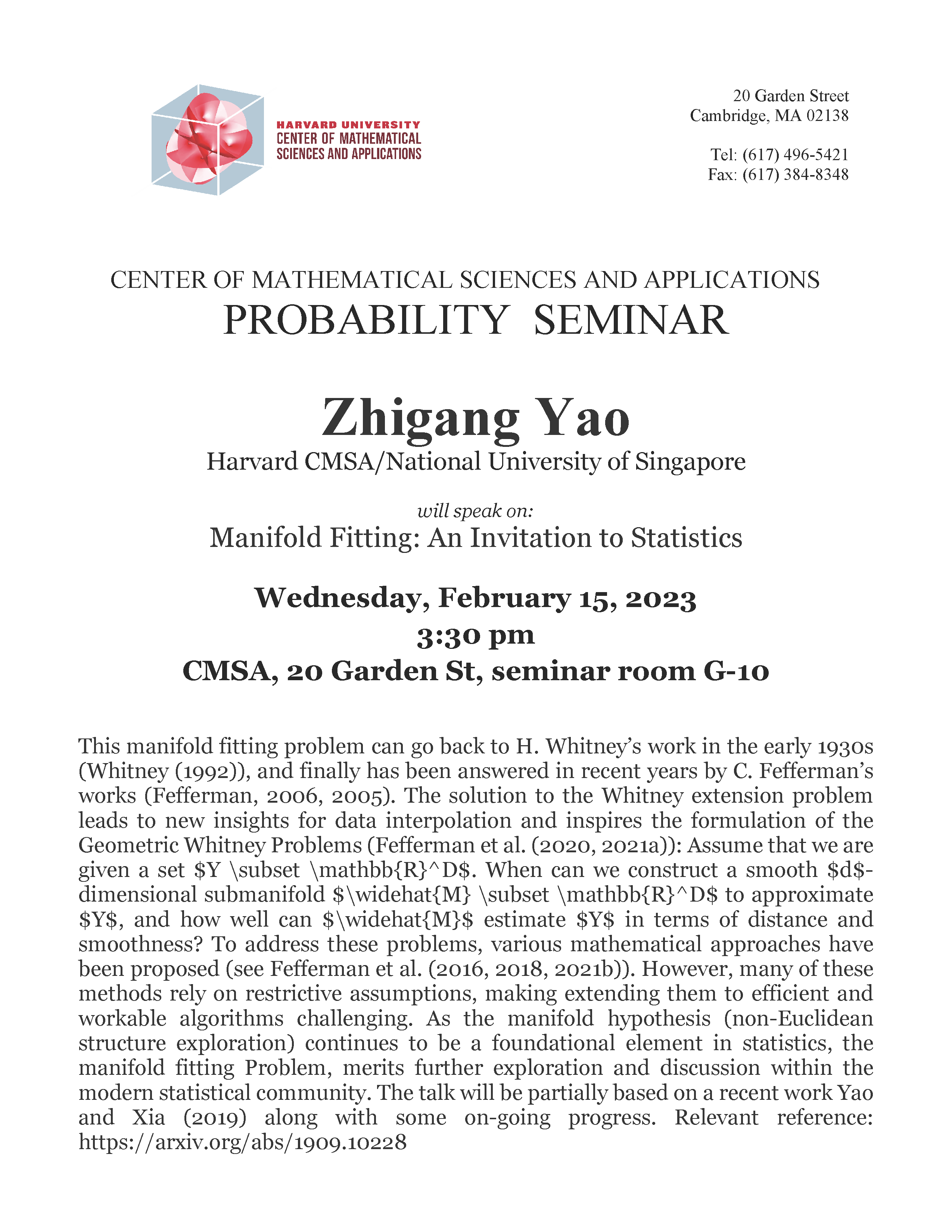 CMSA Probability Seminar 02.15.23