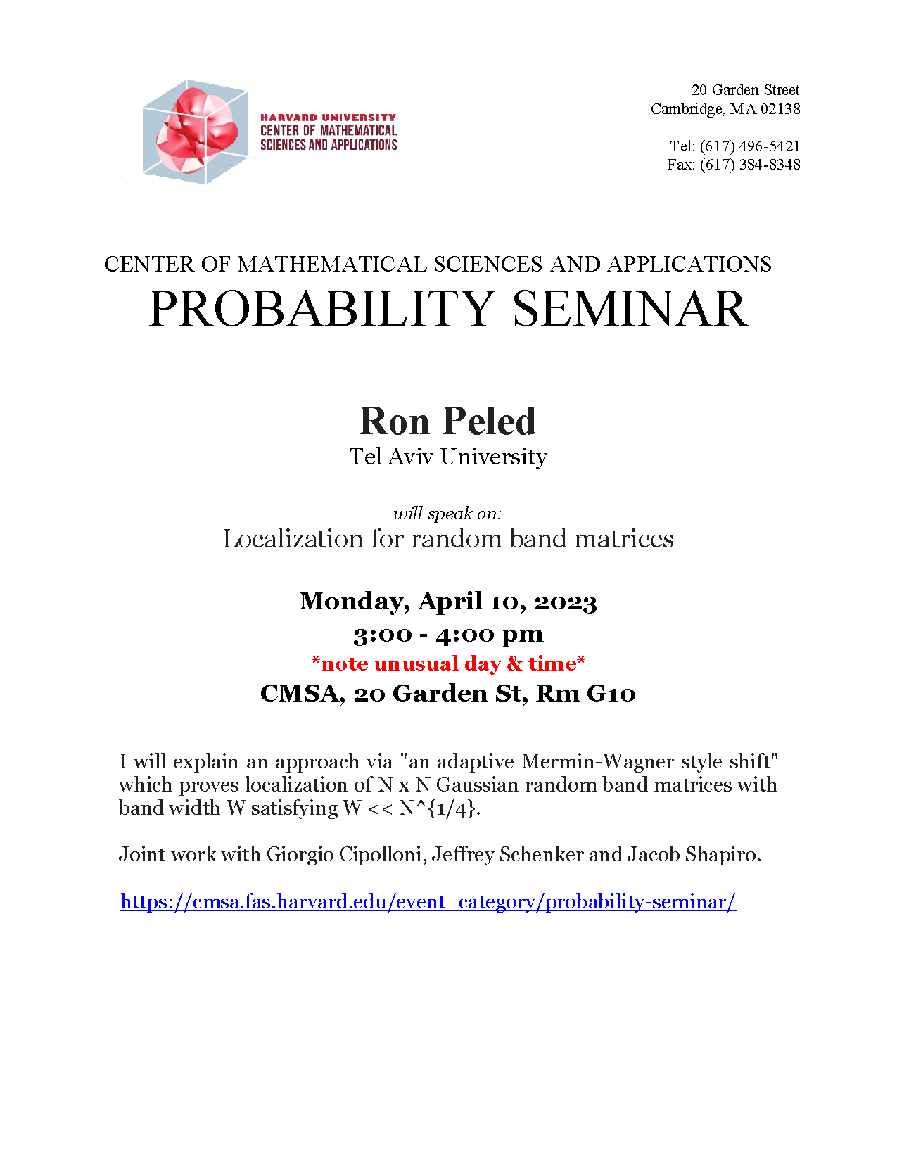 CMSA Probability Seminar 04.10.23