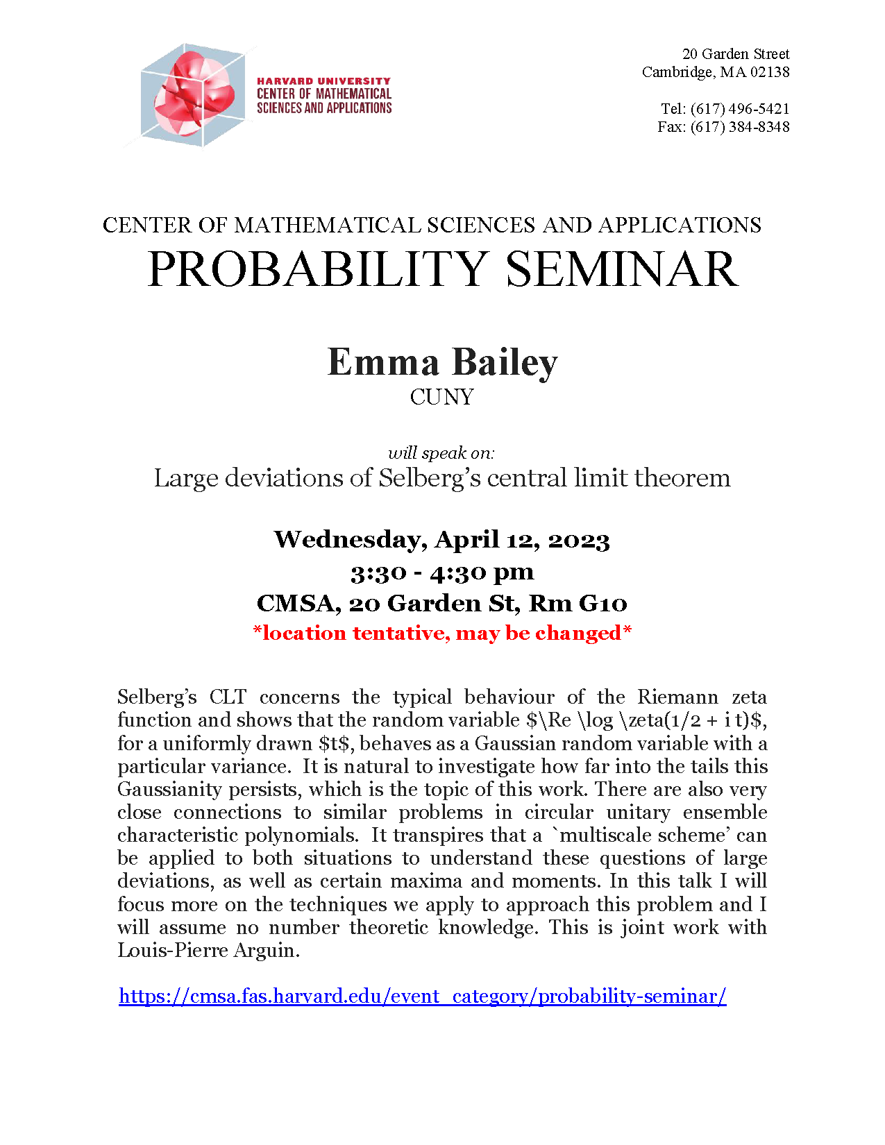 CMSA Probability Seminar 04.12.23