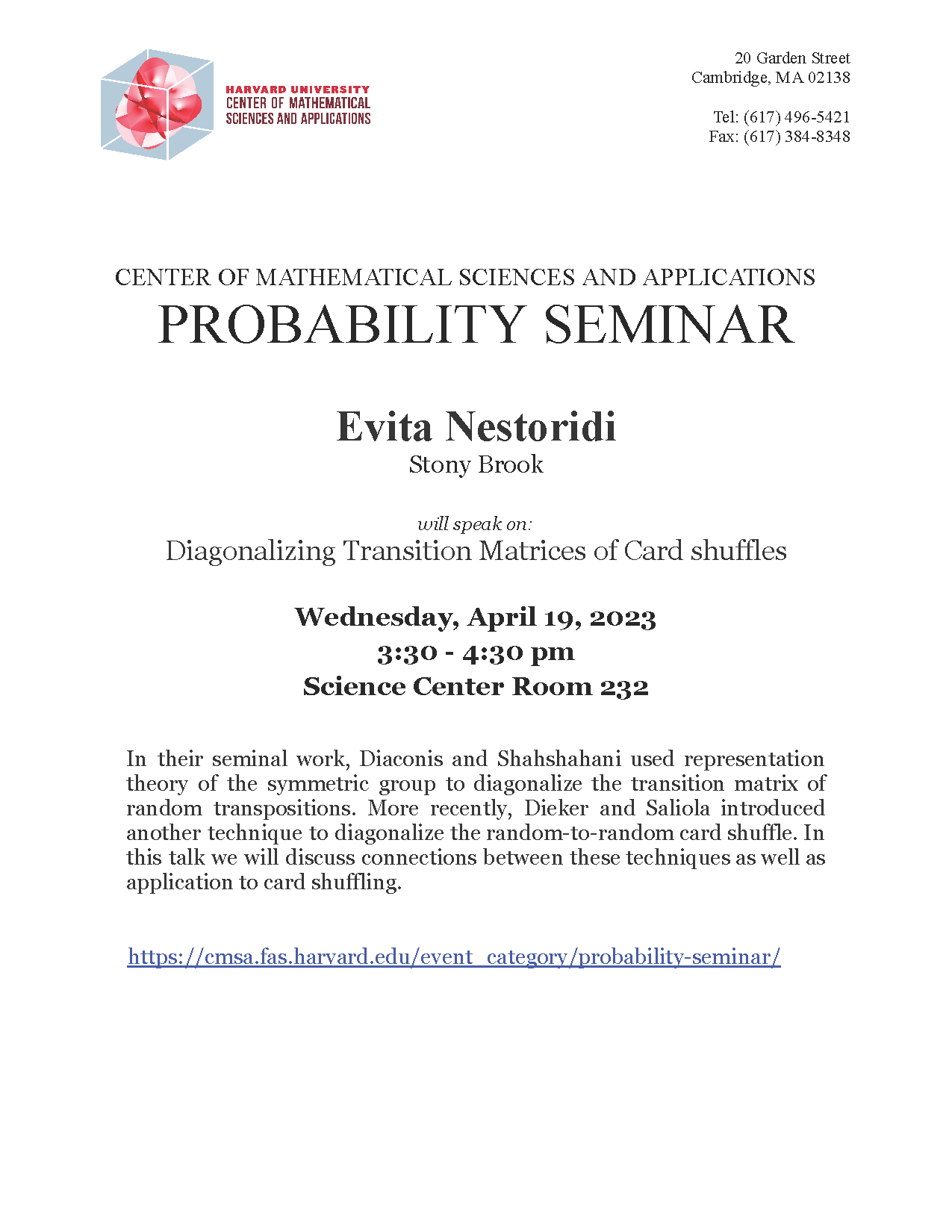 CMSA Probability Seminar 04.19.23