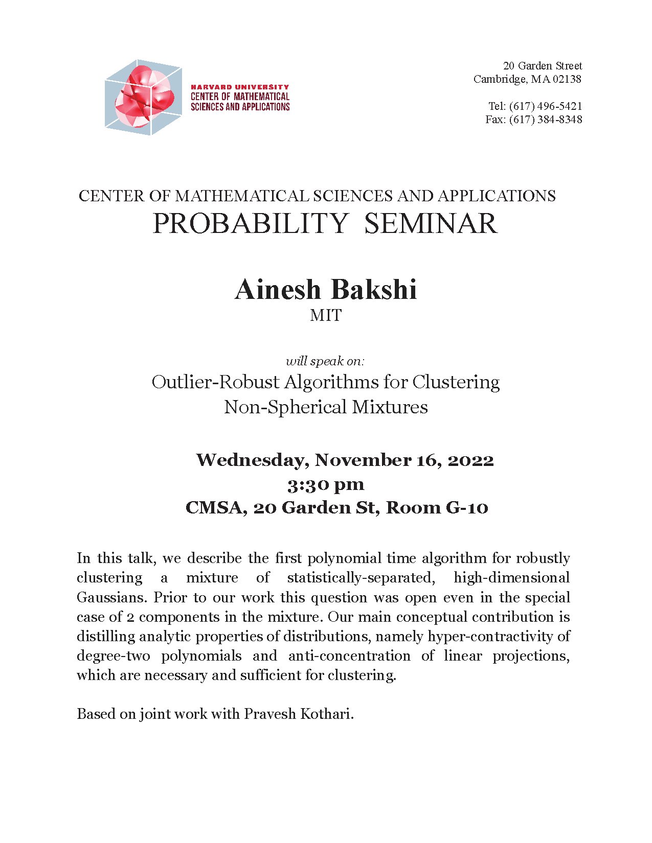 CMSA Probability Seminar 11.16.22