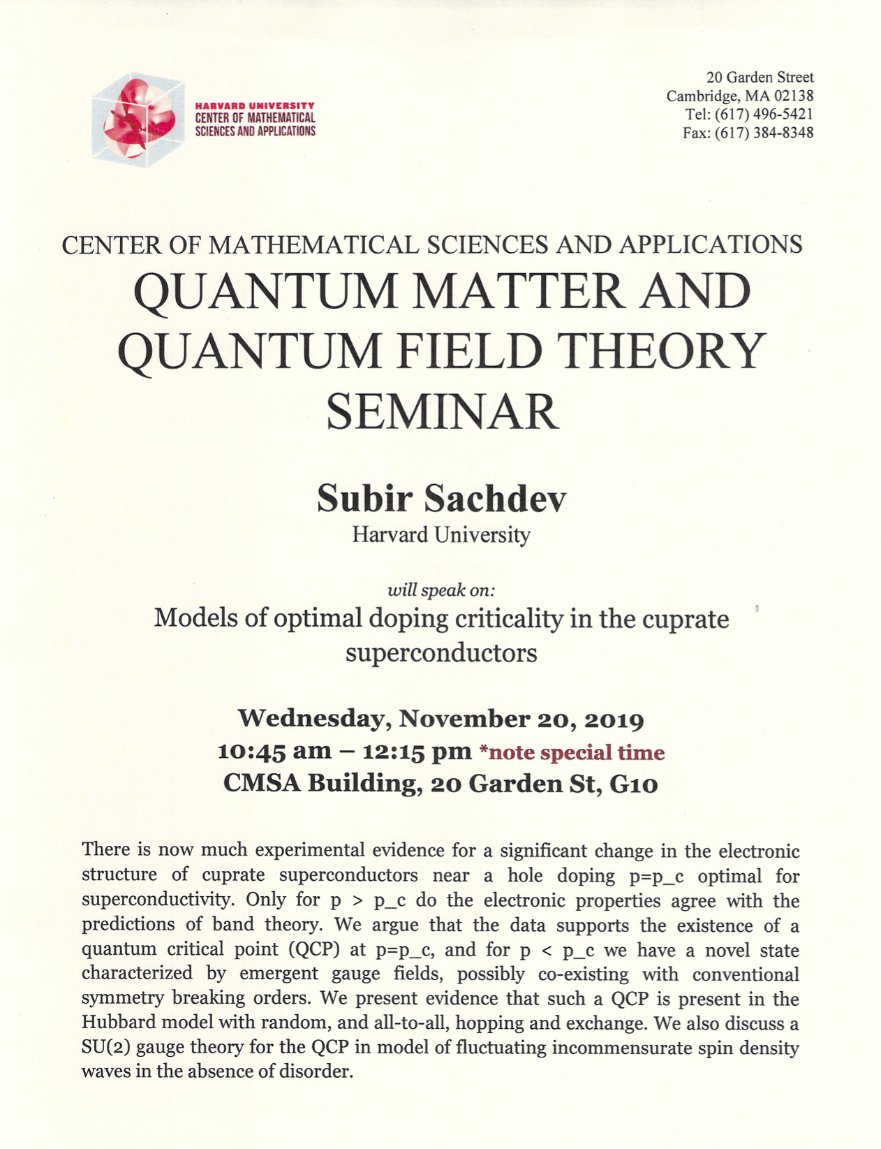 11/20/2019 Quantum Matter Seminar