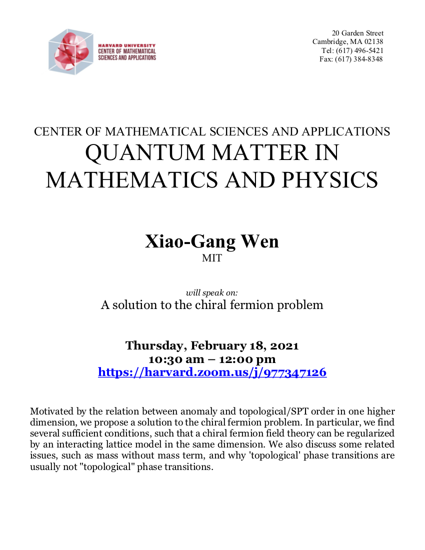 2/18/2021 Quantum Matter Seminar