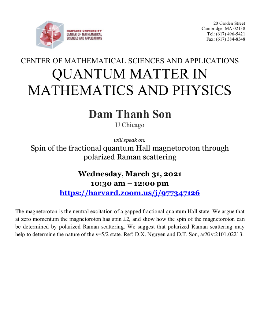 3/31/2021 Quantum Matter Seminar