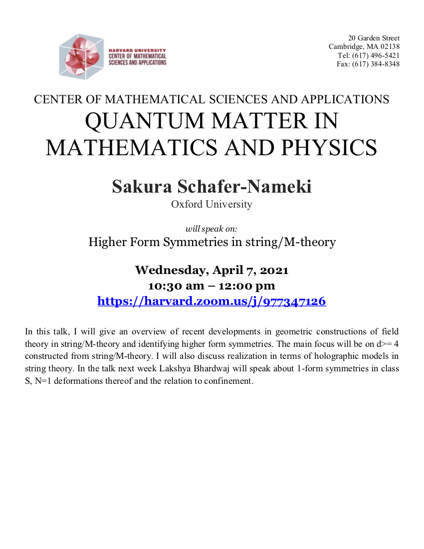 4/7/2021 Quantum Matter in Mathematics and Physics