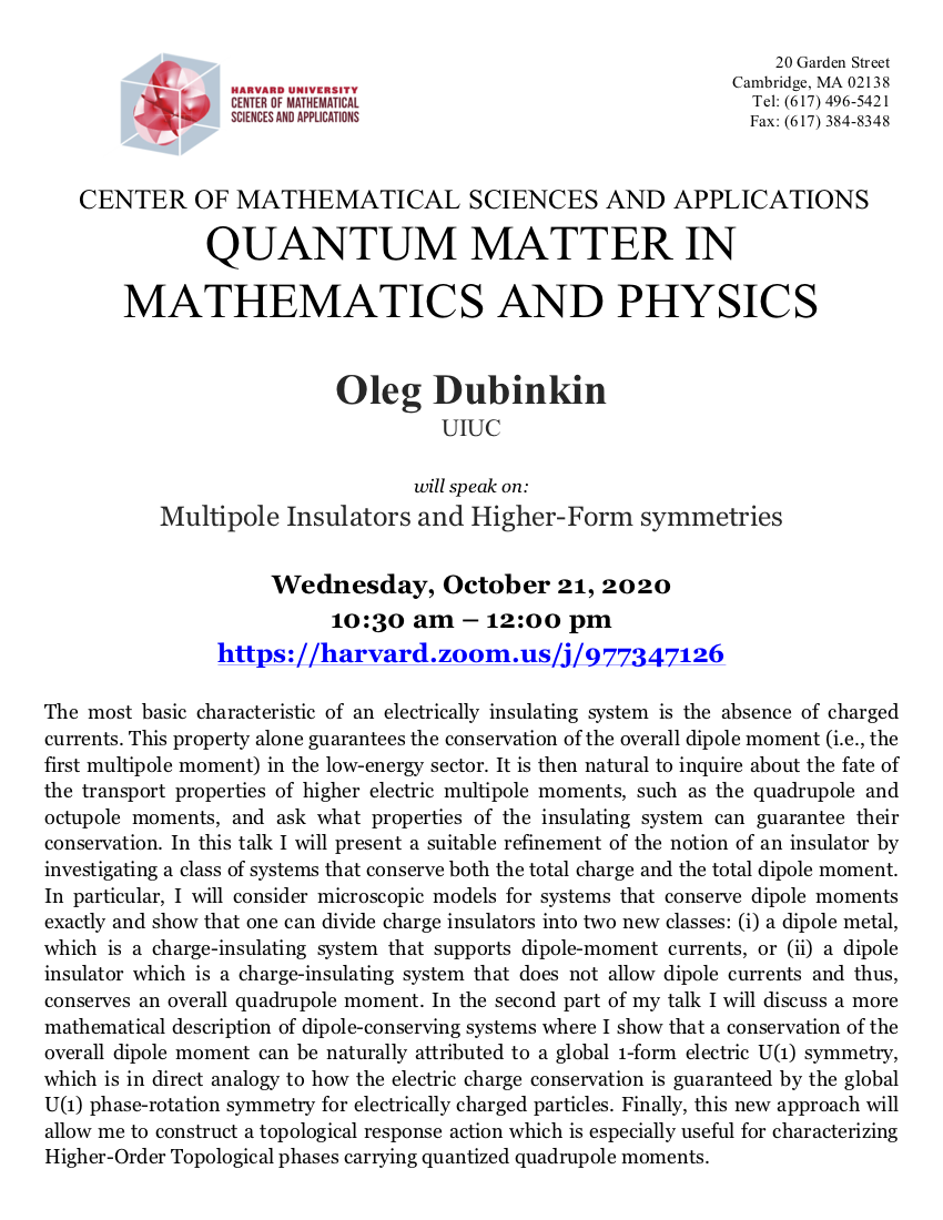 CMSA-Quantum-Matter-in-Mathematics-and-Physics-10.21.20