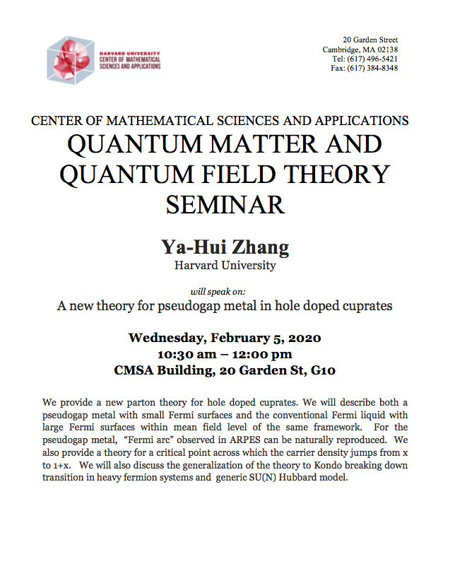 2/5/2020 Quantum Matter seminar