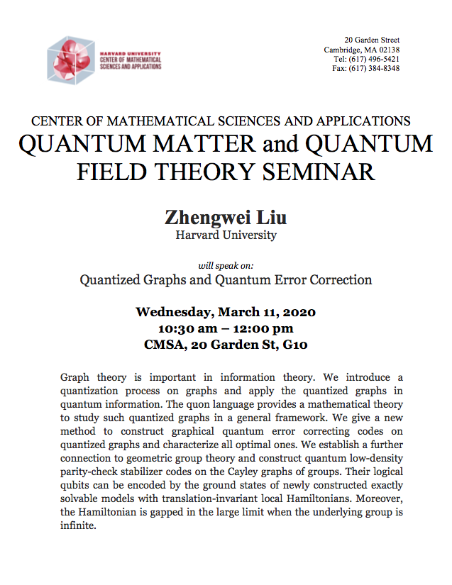 3/11/2020 Quantum Matter Seminar