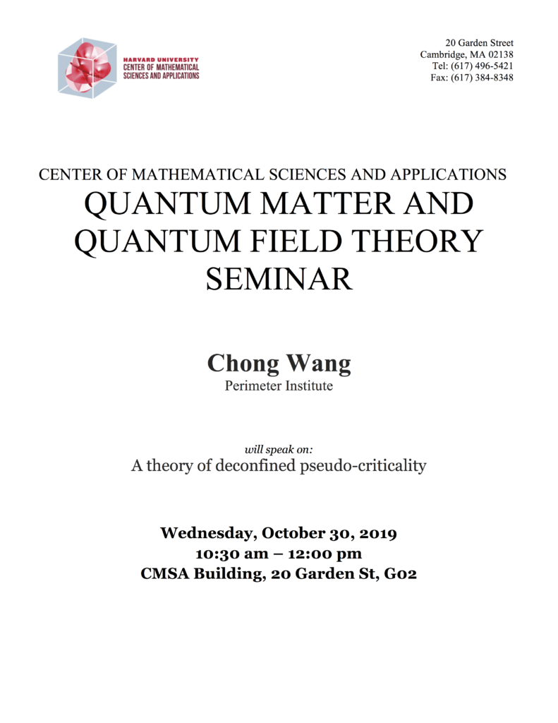 10/30/2019 Quantum Matter Seminar