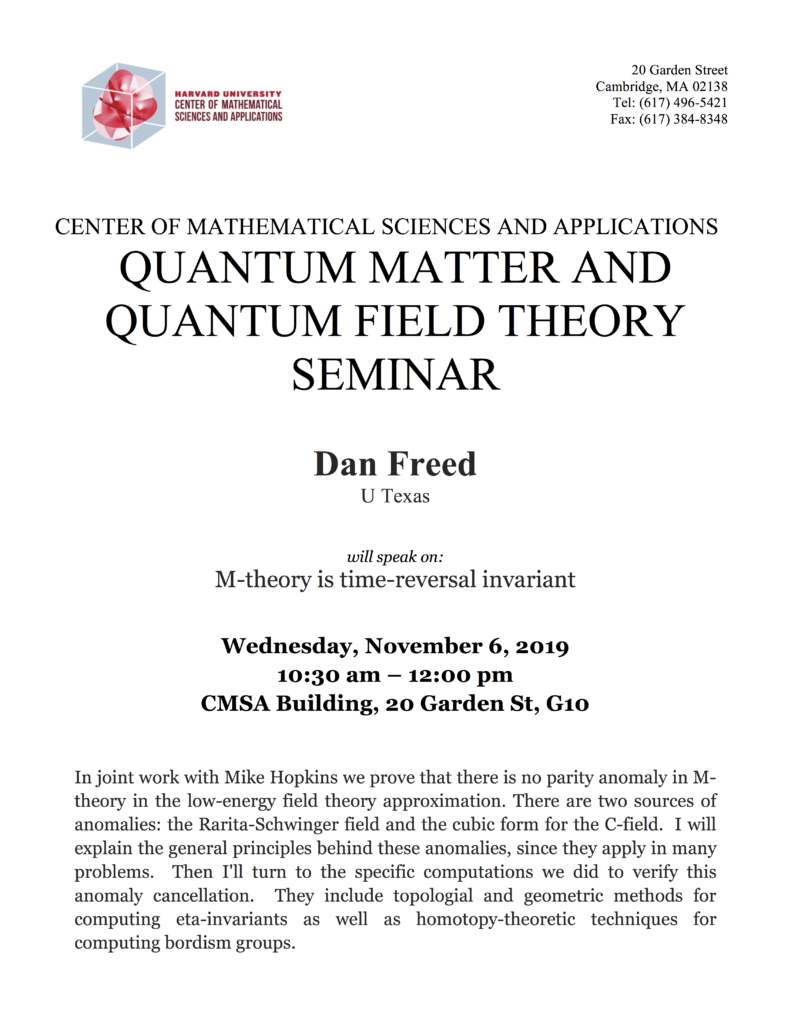 11/6/2019 Quantum Matter Seminar