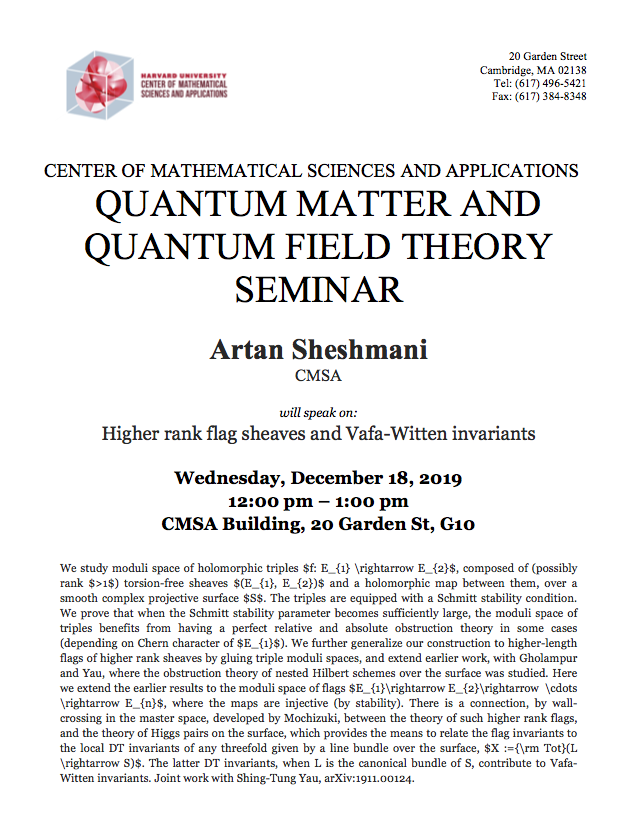 12/18/2019 Quantum Matter Seminar