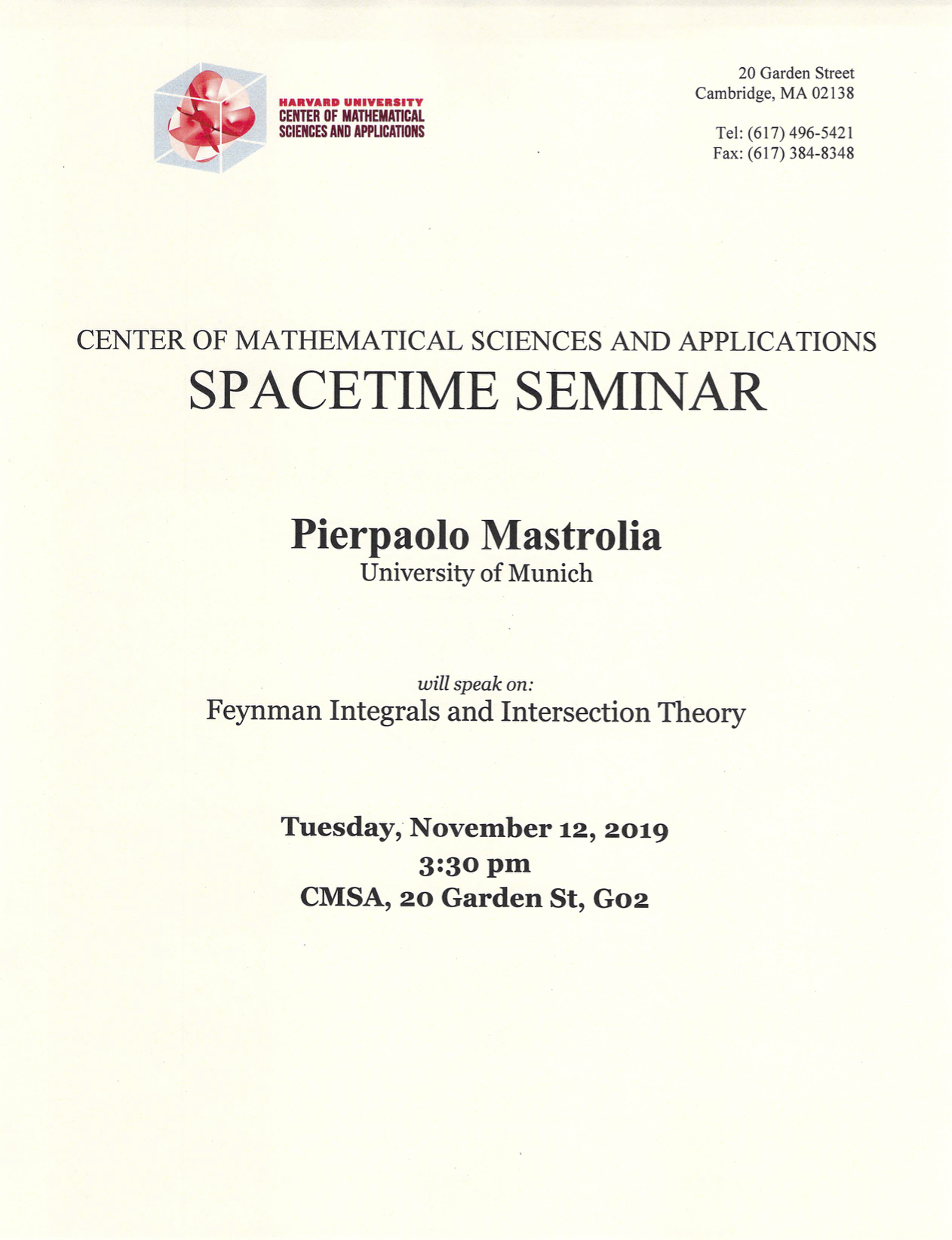 11/12/2019 Spacetime Seminar