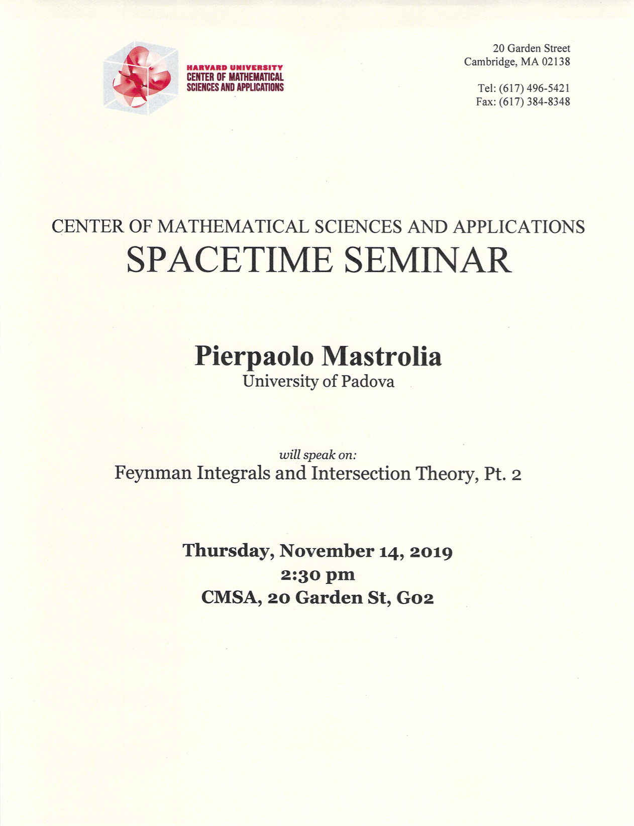 11/14/2019 Spacetime Seminar
