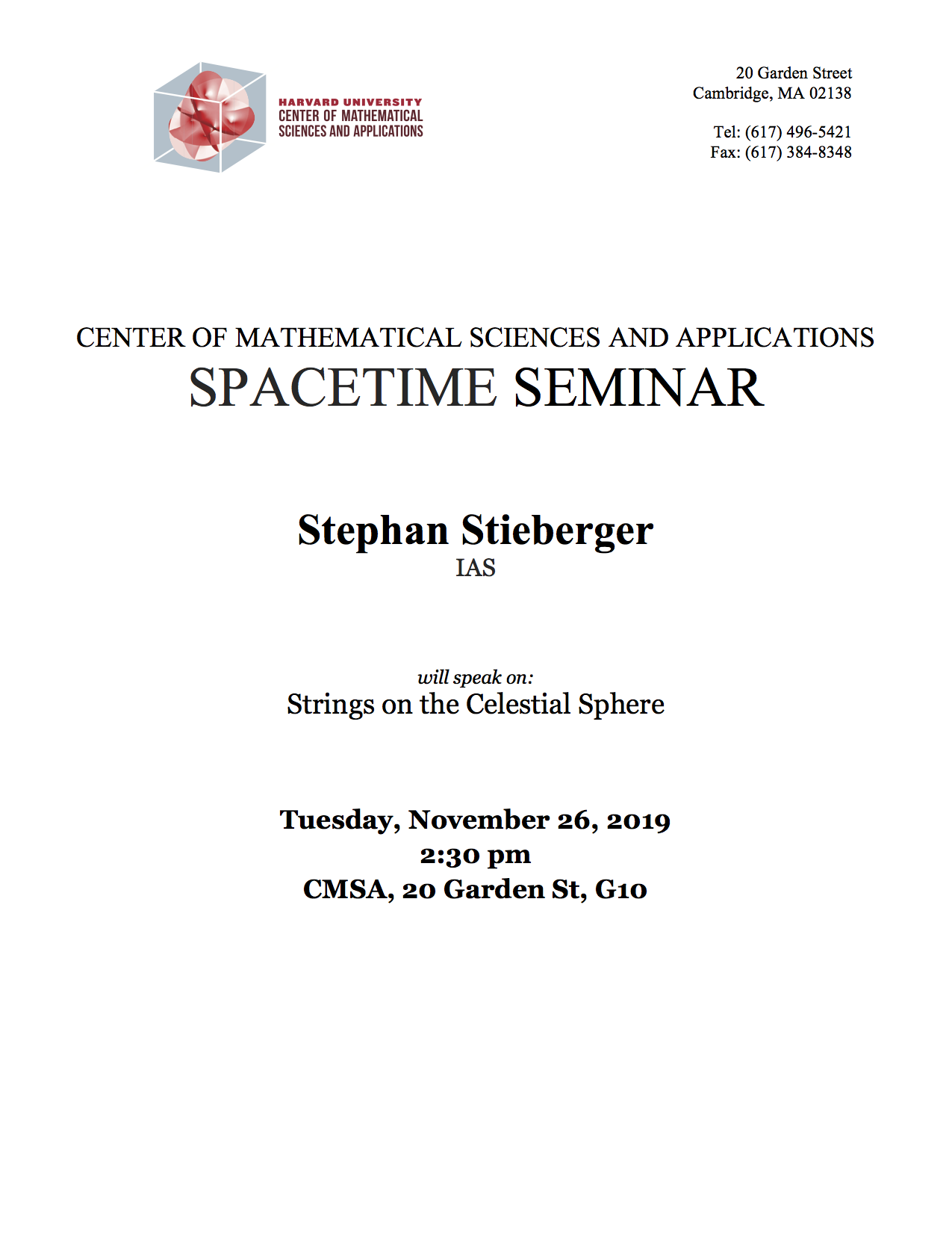 11/26/2019 Spacetime Seminar