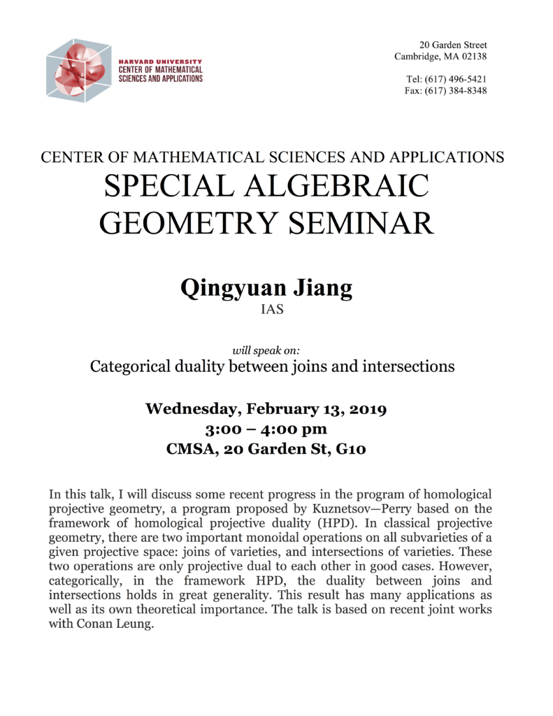 2/13/2019 Special Algebraic Geometry Seminar