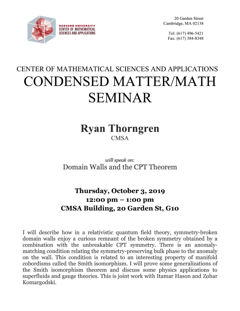 10/3/2019 Condensed Matter Seminar