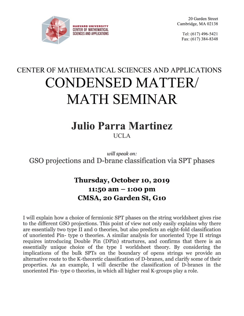 10/10/2019 Condensed Matter Seminar