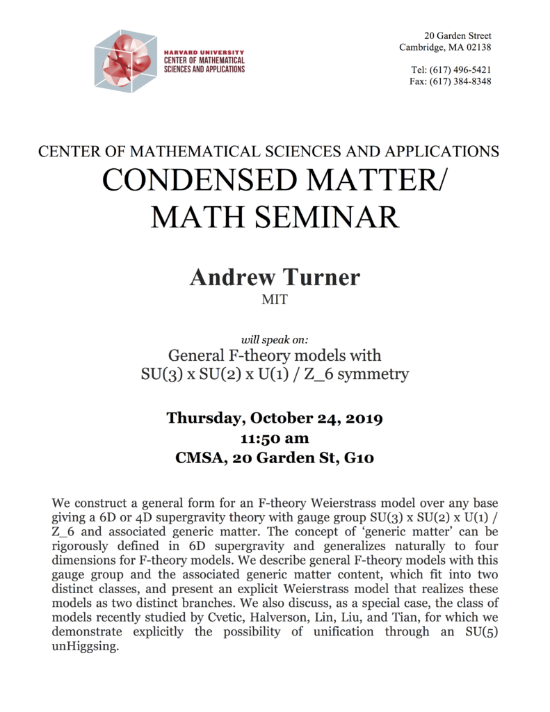 10/24/2019 Quantum Matter Seminar