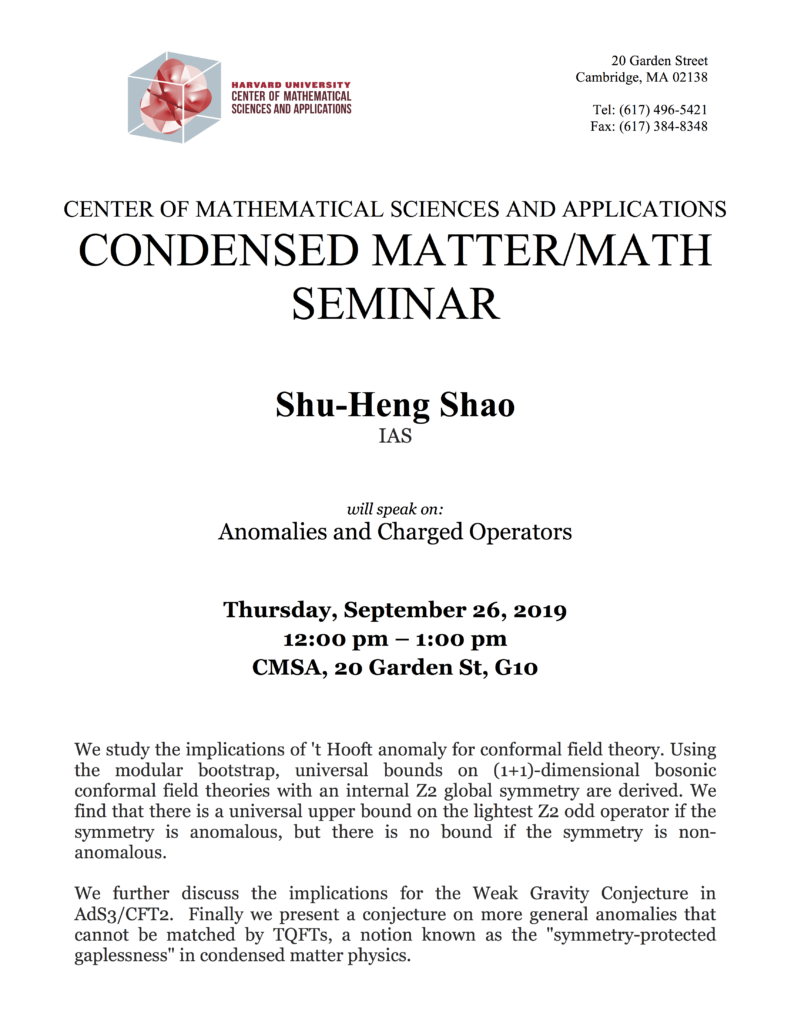9/26/2019 Quantum Matter Seminar