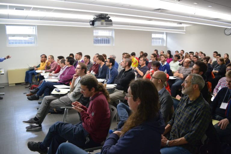 participants watching lecturer at the Workshop on Probabilistic and Extremal Combinatorics