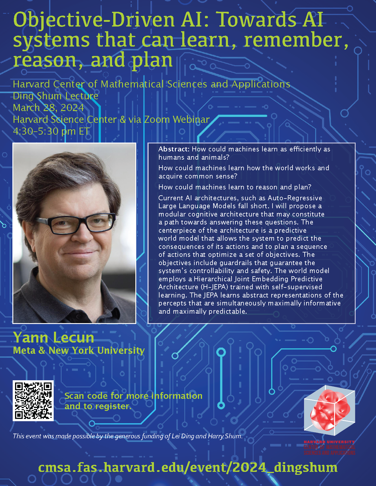 2024 Ding Shum Lecture: Yann LeCun: Objective-Driven AI: Towards AI systems that can learn, remember, reason, and plan