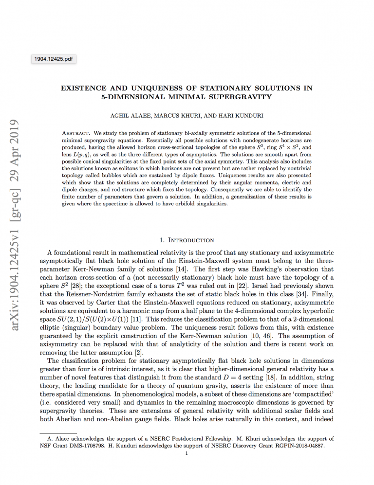 Existence and Uniqueness of Stationary Solutions in 5-Dimensional ...